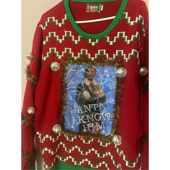 Spencer’s Men’s Light-Up Santa I Know Him Ugly Christmas Sweater Sz 2XL - Picture 6 of 6